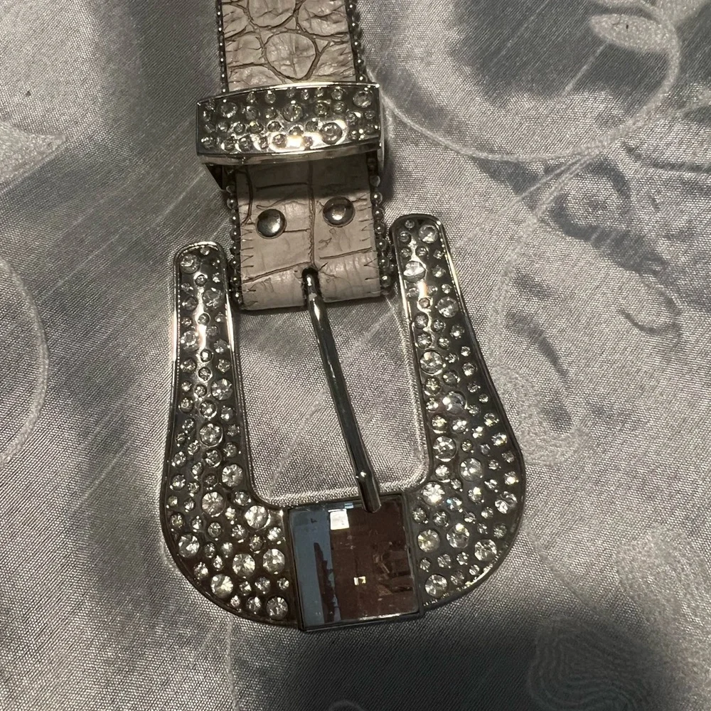 White Decorative Belt with Studs and Large Buckle